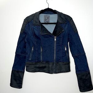 Guess Y2K Denim Leather Moto Jacket Small